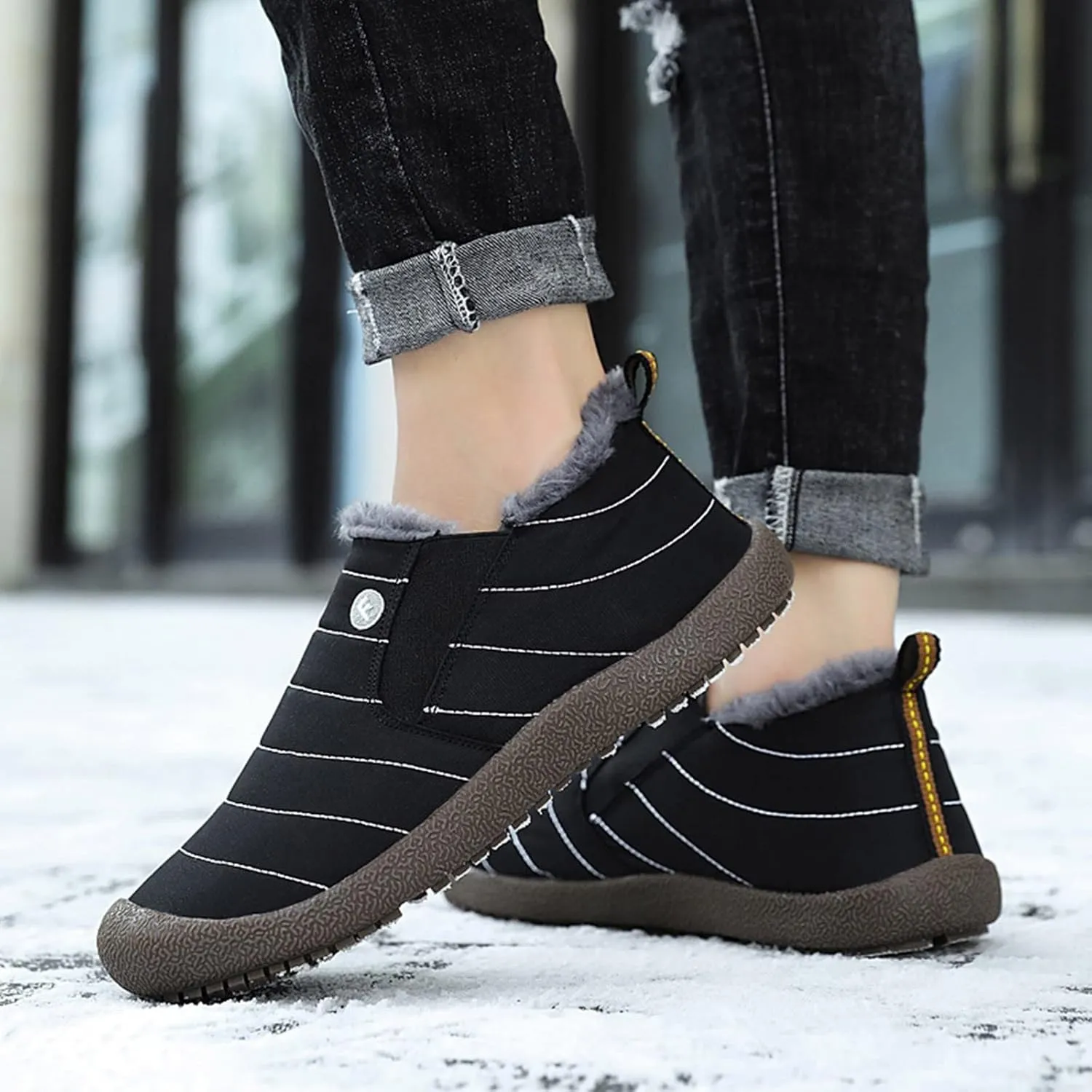 Winter Walking Boots for Women Waterproof Snow Women's Short Long Fur Mouth Leather Snow Boots Womens Warm Fur Lined Winter Snow Boots Women Waterproof Boots Winter Snow Boots for Waterproof