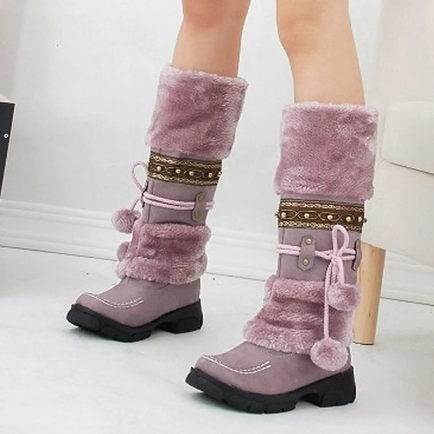 Winter Waterproof Boots for Woman Women's Winter Boots Waterproof Zipper Snow Boots Womens Wide High Heel Winter Boots for Women Boots for Women Winter Cute