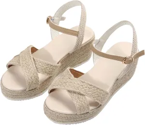 Woman Sandals Summer Orthopedic Platform Sandals Dressy Casual Heels Open Toe Shoes Slip On Wedge Ankle Strap Espadrilles Sandals