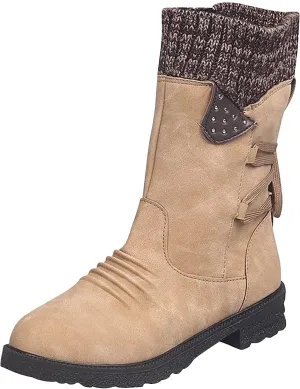 Women Ankle Boots Western Cowboy Booties Retro Suede Lace-up Side Zipper Casual Shoes Low Heels Non-slip Calf Boot