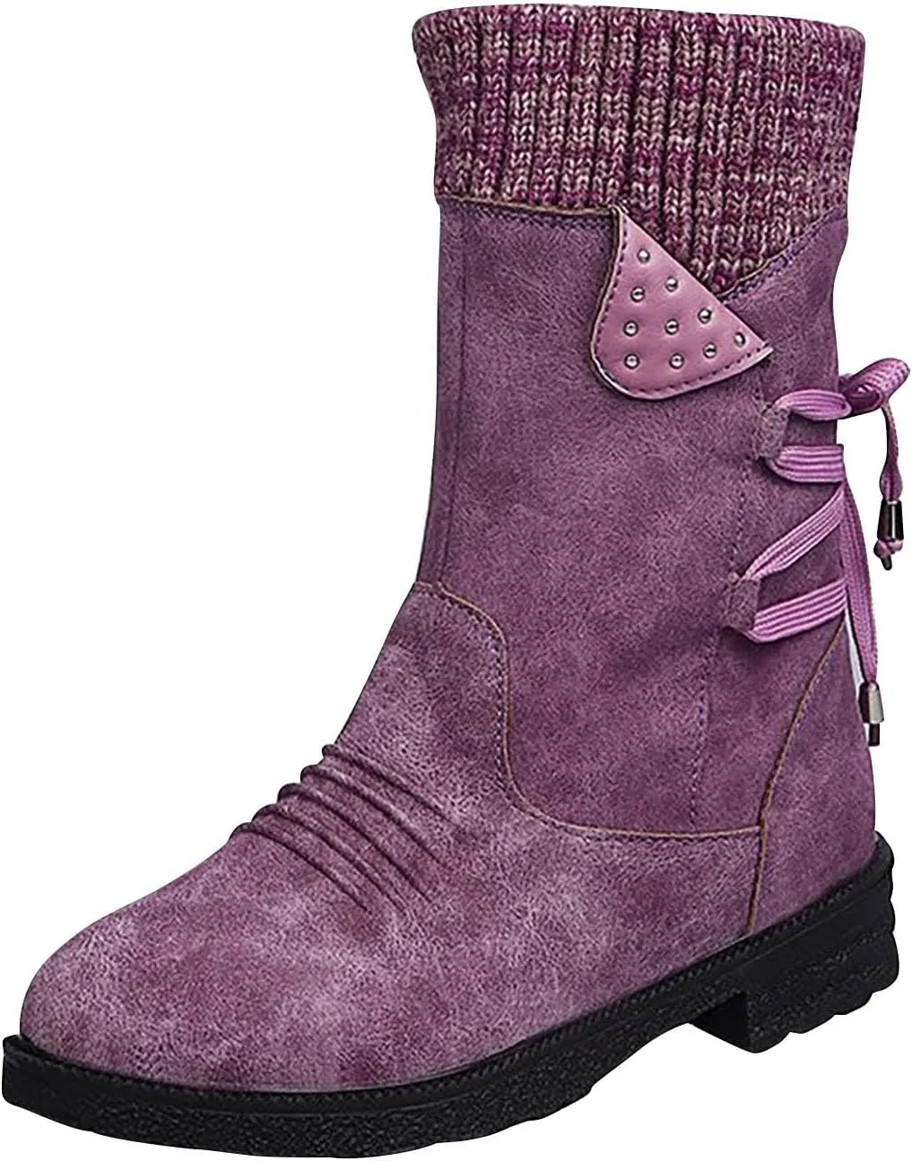 Women Ankle Boots Western Cowboy Booties Retro Suede Lace-up Side Zipper Casual Shoes Low Heels Non-slip Calf Boot