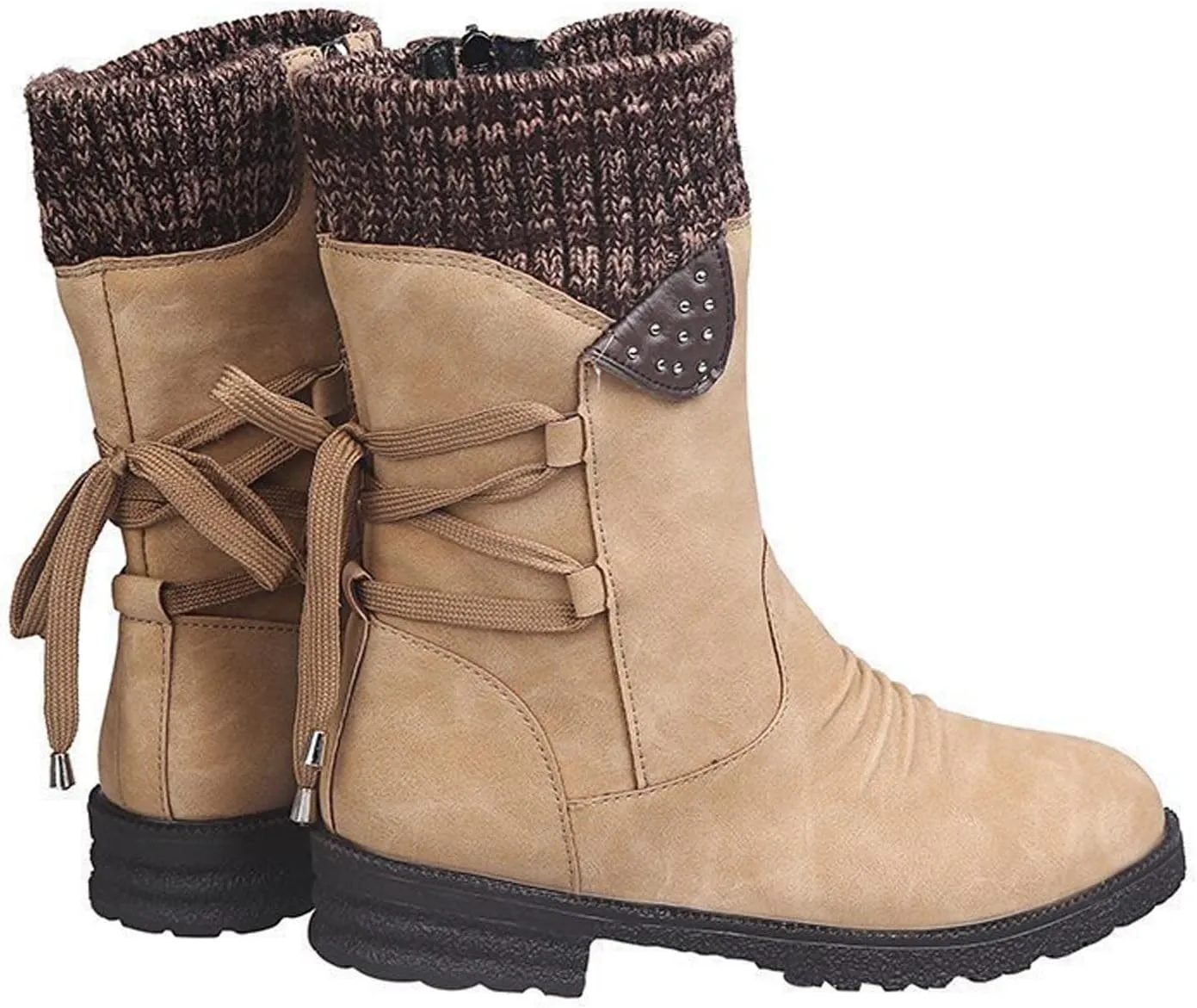 Women Ankle Boots Western Cowboy Booties Retro Suede Lace-up Side Zipper Casual Shoes Low Heels Non-slip Calf Boot