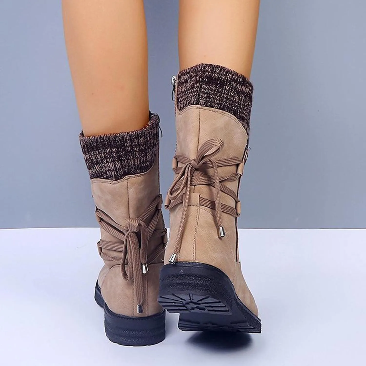 Women Ankle Boots Western Cowboy Booties Retro Suede Lace-up Side Zipper Casual Shoes Low Heels Non-slip Calf Boot