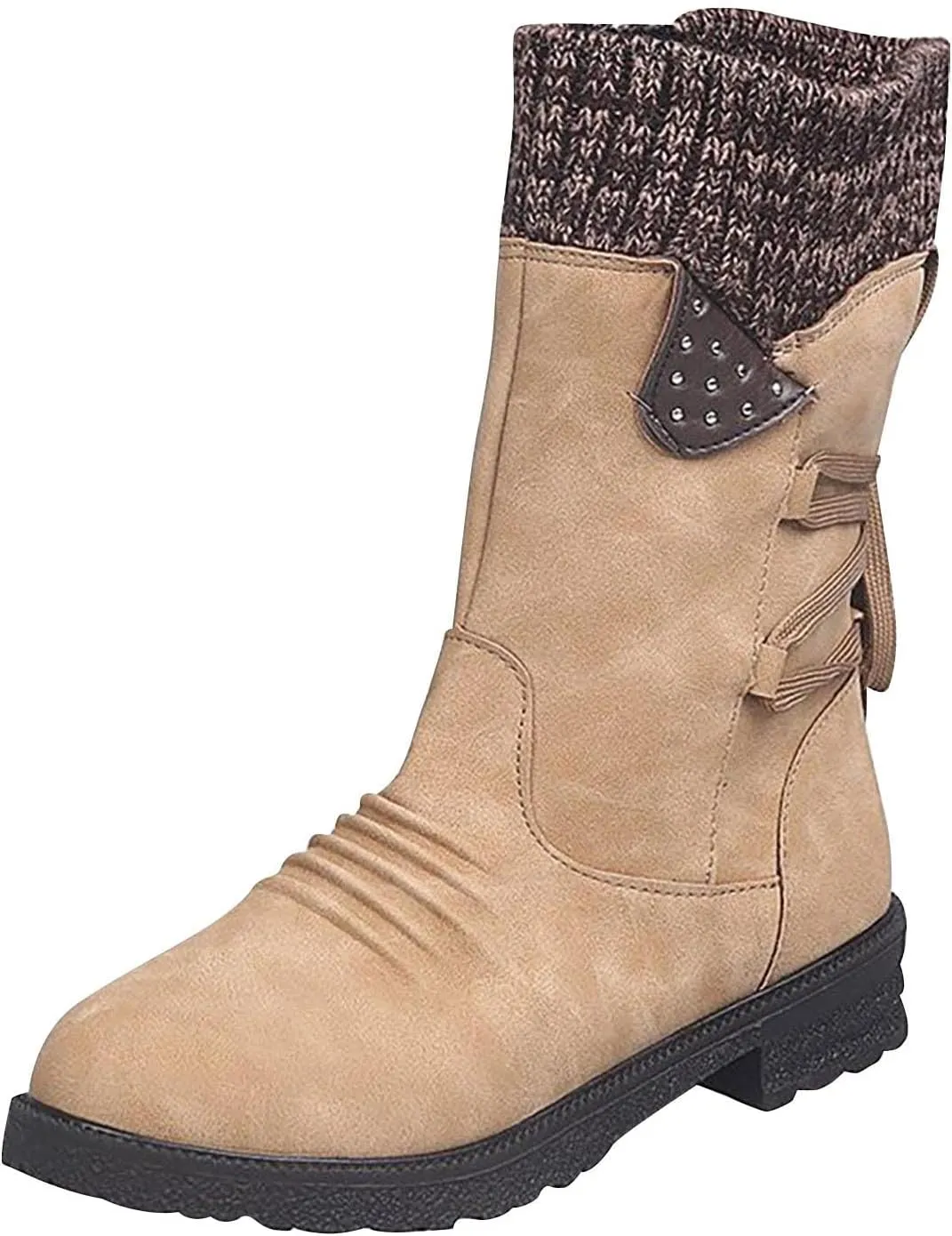 Women Ankle Boots Western Cowboy Booties Retro Suede Lace-up Side Zipper Casual Shoes Low Heels Non-slip Calf Boot