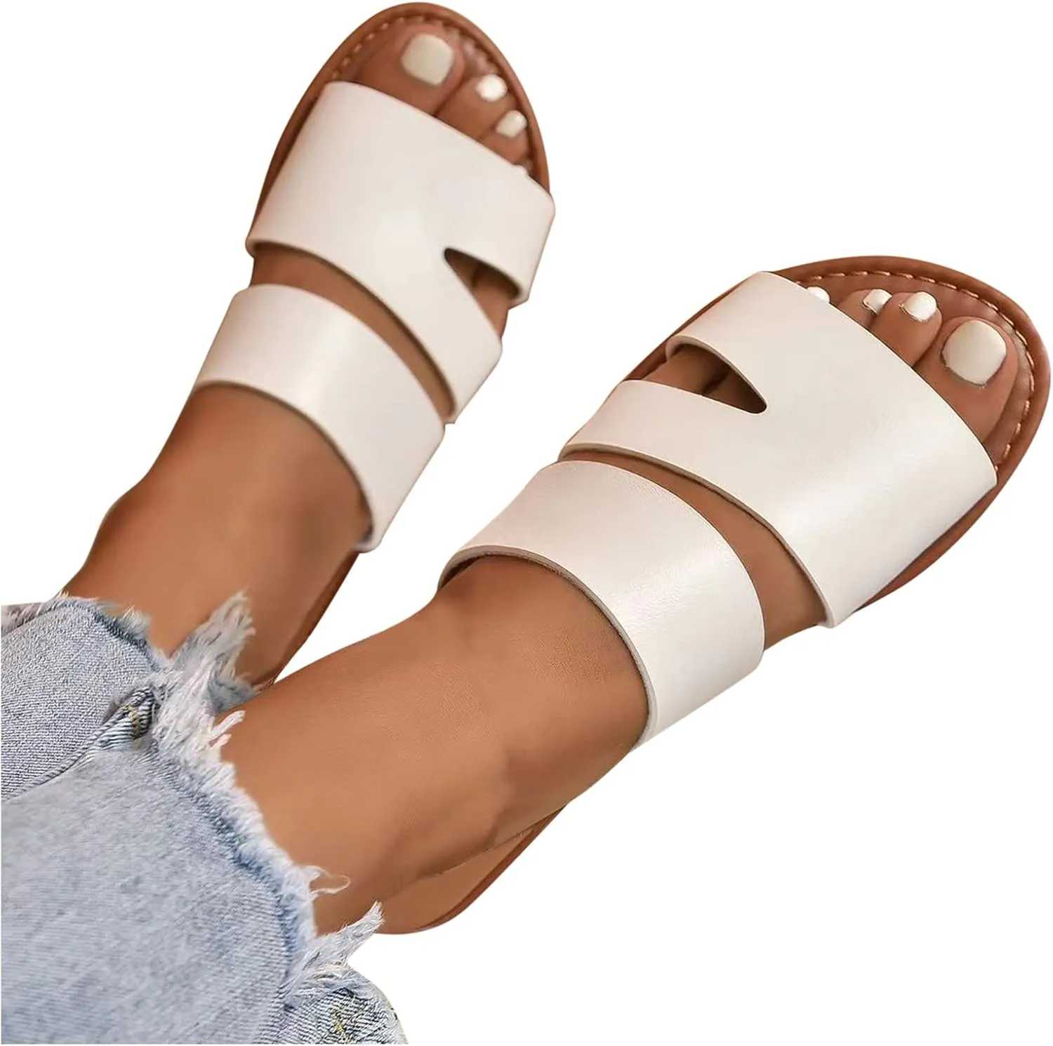 Women Flat Sandals Summer Dressy Casual Beach Slides Lightweight Comfort Slippers Slip on Holiday Sandal