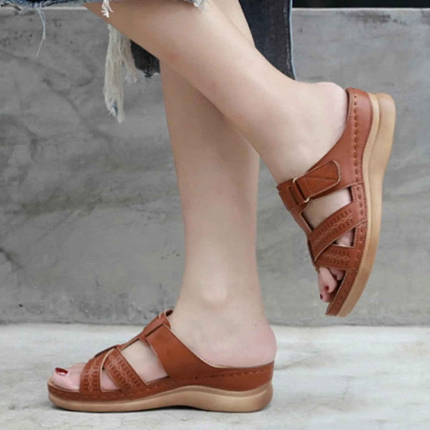 Women Orthopedic Wedges Platform Sandals with Arch Support Open Toe Slingback Slip On Summer Casual Fashion Footwear Comfortable Breathable Walking Beach Non Slip Shoes for Daily Wear