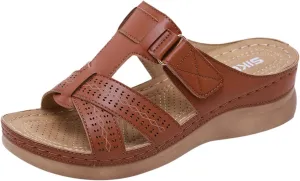 Women Orthopedic Wedges Platform Sandals with Arch Support Open Toe Slingback Slip On Summer Casual Fashion Footwear Comfortable Breathable Walking Beach Non Slip Shoes for Daily Wear