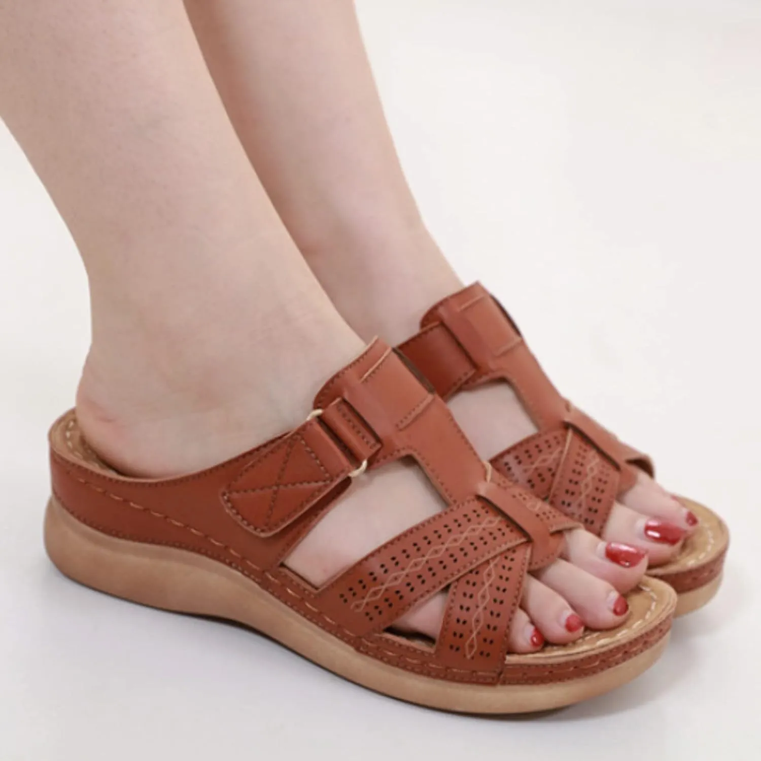 Women Orthopedic Wedges Platform Sandals with Arch Support Open Toe Slingback Slip On Summer Casual Fashion Footwear Comfortable Breathable Walking Beach Non Slip Shoes for Daily Wear