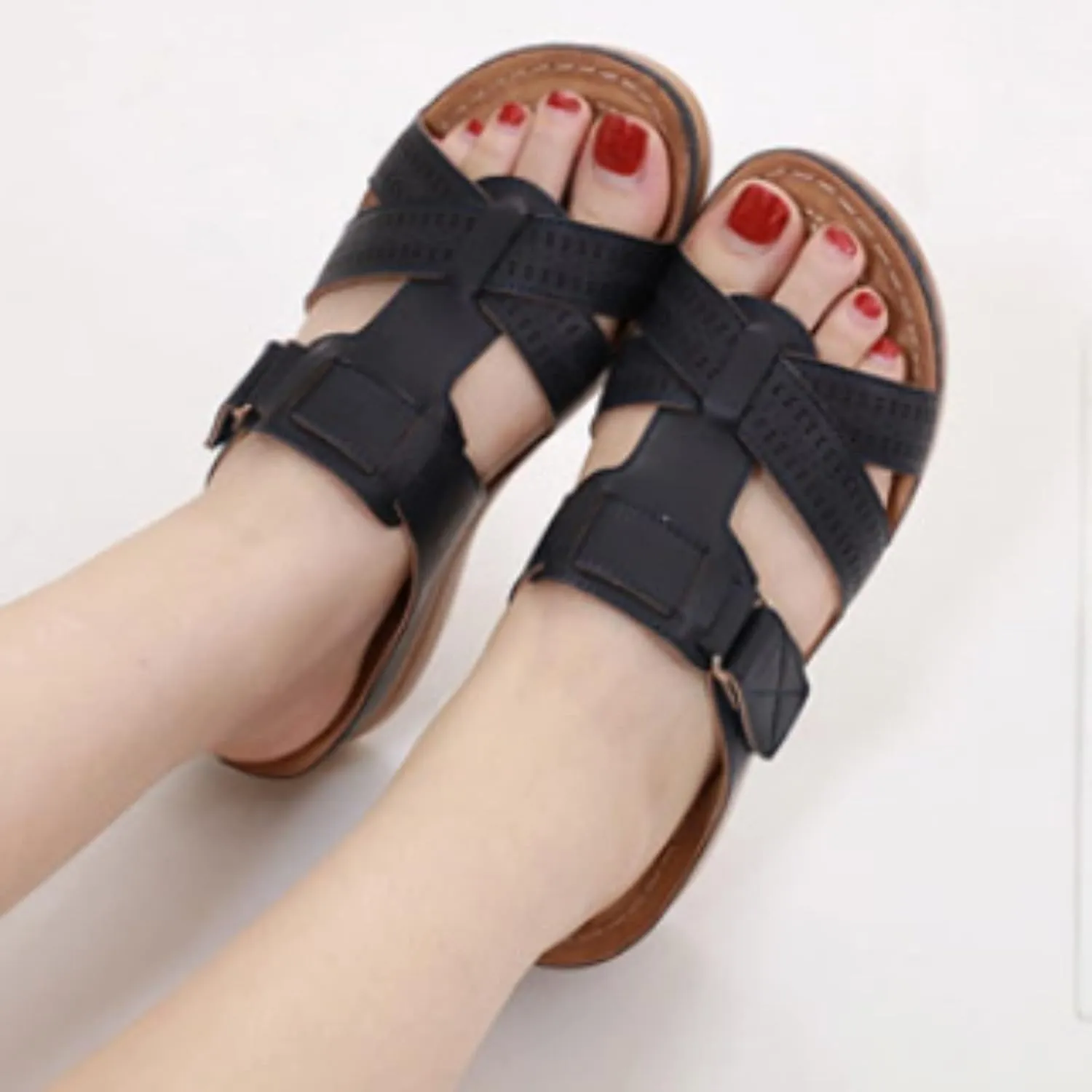 Women Orthopedic Wedges Platform Sandals with Arch Support Open Toe Slingback Slip On Summer Casual Fashion Footwear Comfortable Breathable Walking Beach Non Slip Shoes for Daily Wear
