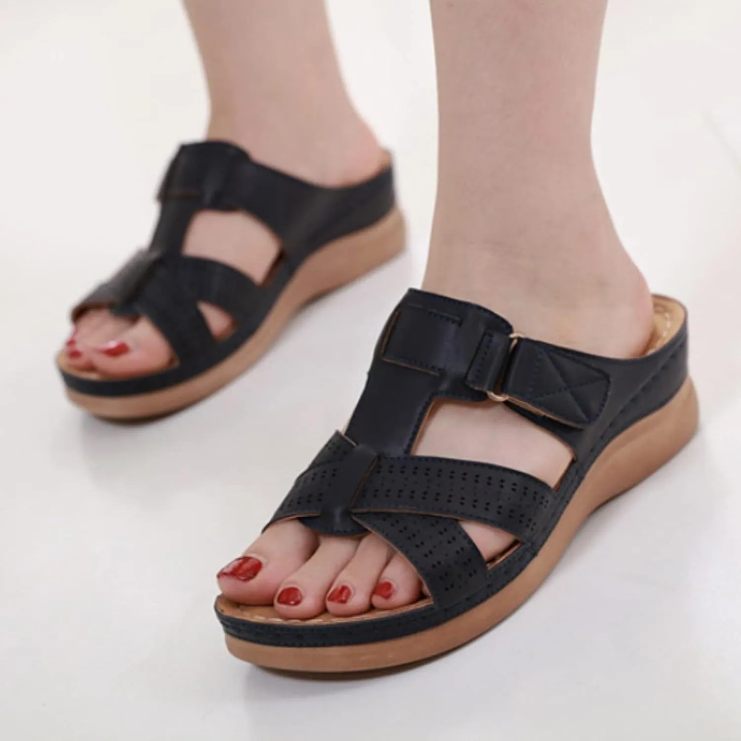 Women Orthopedic Wedges Platform Sandals with Arch Support Open Toe Slingback Slip On Summer Casual Fashion Footwear Comfortable Breathable Walking Beach Non Slip Shoes for Daily Wear