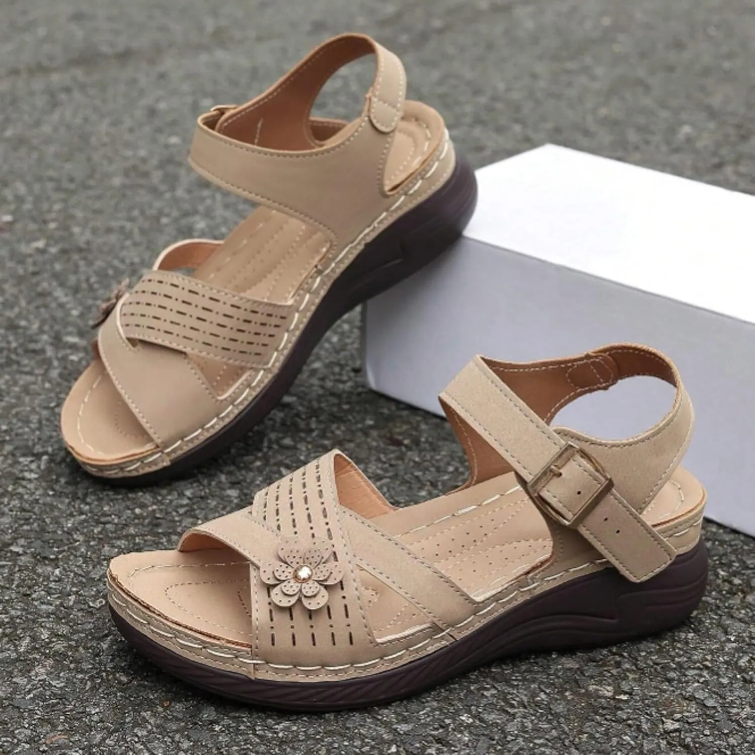 Women Summer Orthopedic Wedge Sandals Floral Open Toe Comfortable Wedge Shoes Fashionable Stylish Breathable Non Slip Wedge Shoes