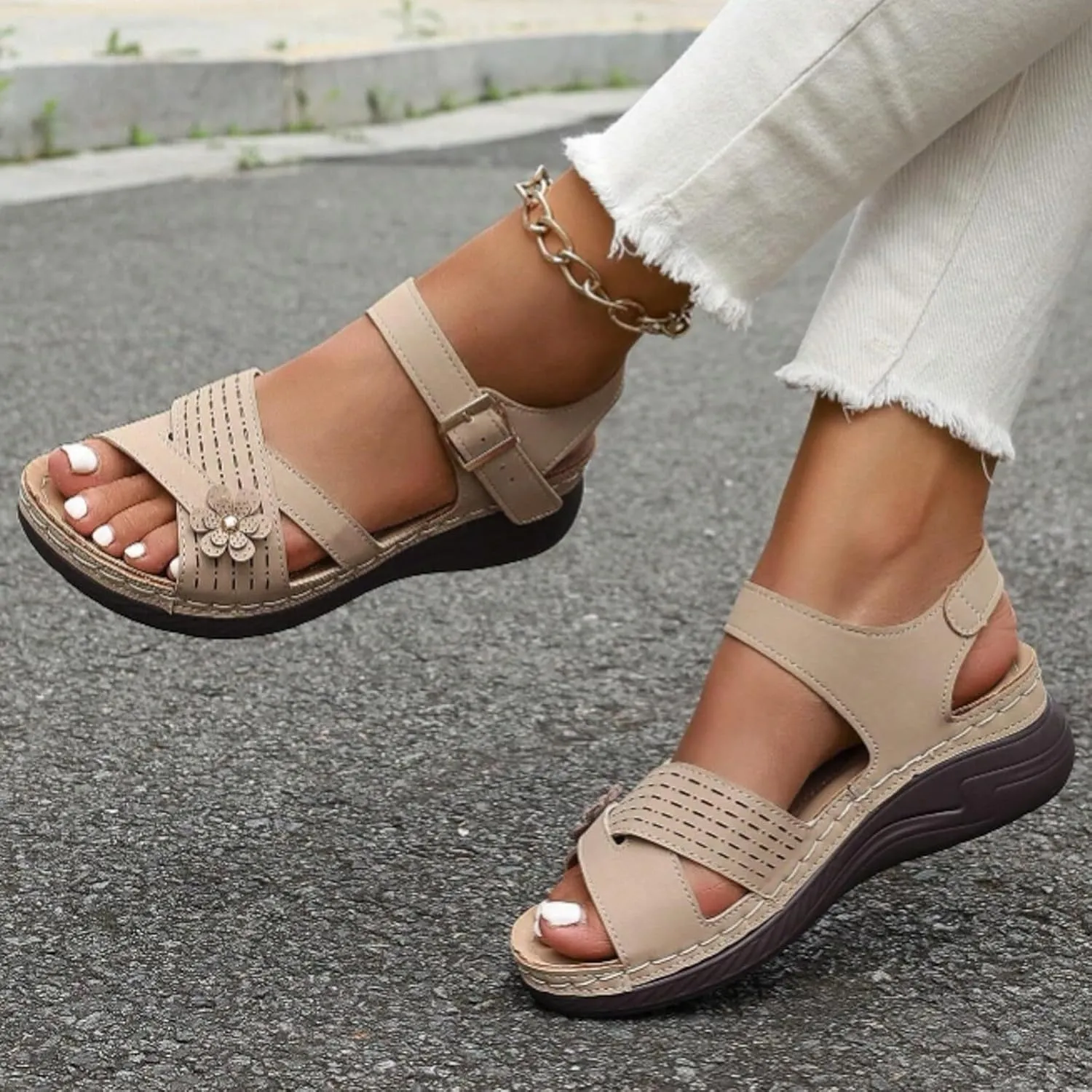 Women Summer Orthopedic Wedge Sandals Floral Open Toe Comfortable Wedge Shoes Fashionable Stylish Breathable Non Slip Wedge Shoes