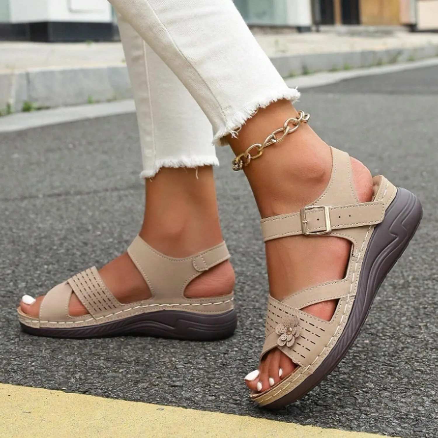 Women Summer Orthopedic Wedge Sandals Floral Open Toe Comfortable Wedge Shoes Fashionable Stylish Breathable Non Slip Wedge Shoes