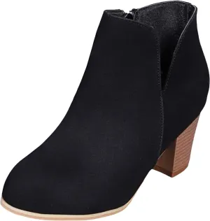 Women's Ankle Boots & Booties Fashion Large Size Side V Cutouts Chunky Pointed Toe Print High Heels Booties Shoes