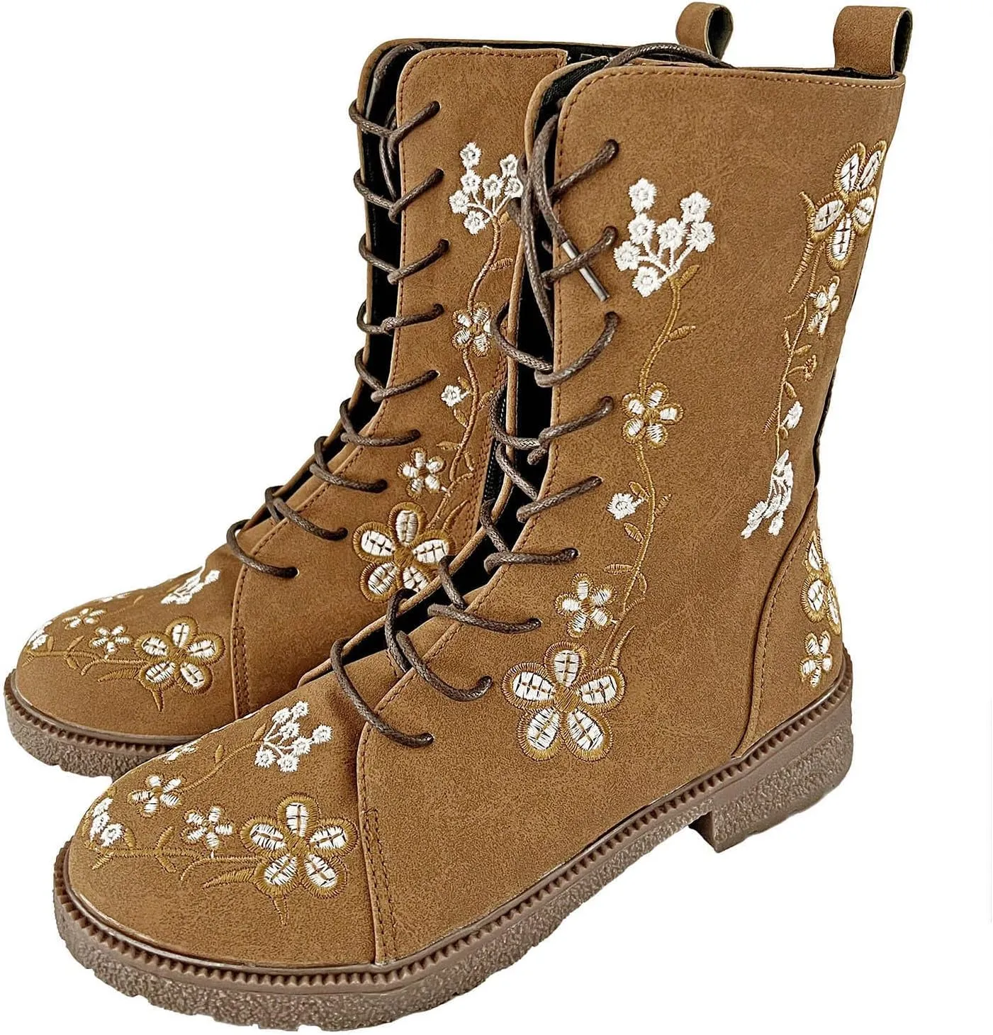 Womens Ankle Boots Western Boots Women Ladies Fashion Embroidered Mid Boots Women's Casual Chunky Heels Women's Boots
