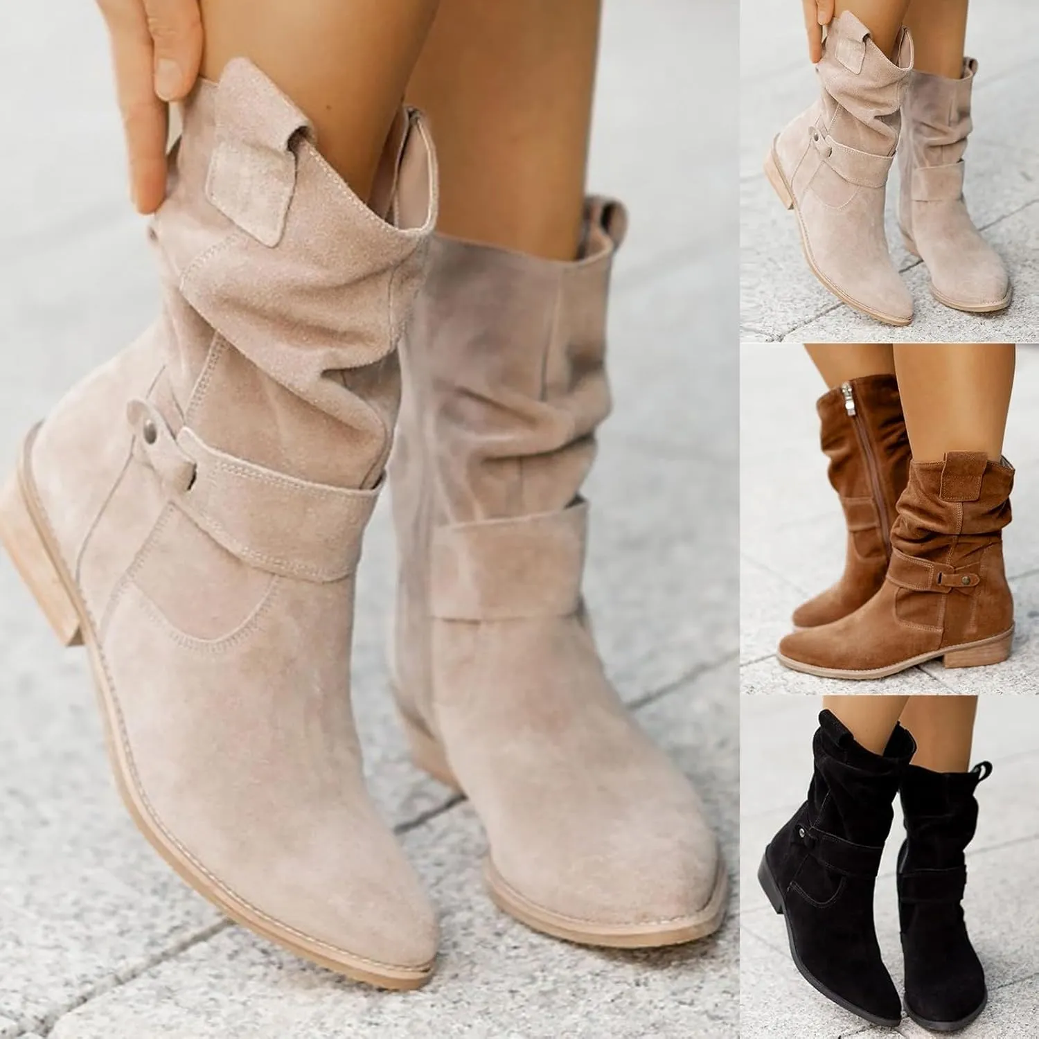 Women's Booties Mid Calf Booties for Women DressyLow Heels Outdoor Comfortable and Soft Walking Entertainment