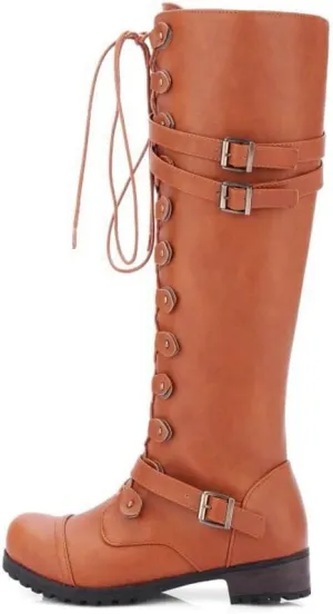 Womens Boots Fashion Gothic Retro Punk Buckle PU Leather Boots for Women Lug Sole Chunky Heel Comfortable Boots