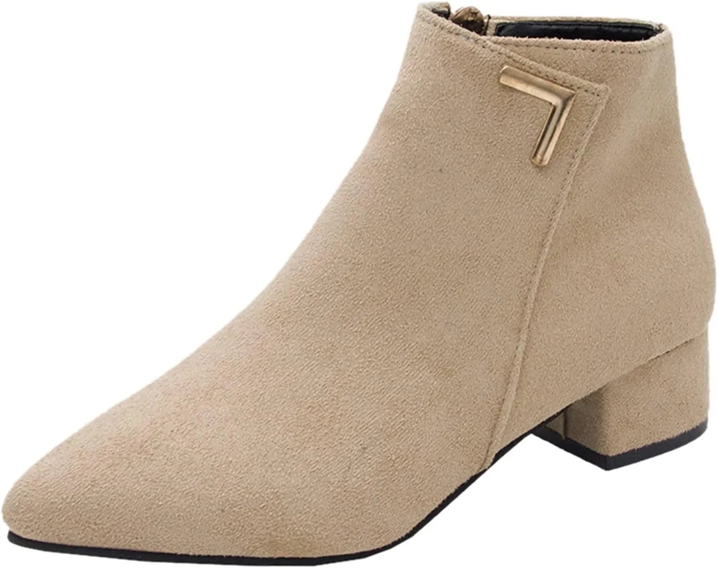 Womens Boots Fashion Suede Fur Lined Thermal Boots for Women Exquisite Square Heels Side Zipper Ankle Boots