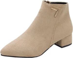 Womens Boots Fashion Suede Fur Lined Thermal Boots for Women Exquisite Square Heels Side Zipper Ankle Boots