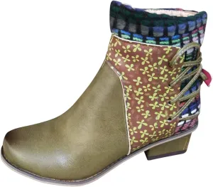Womens Boots Retro Roman Ethnic Side Zipper Square Heel Boots for Women Soft Cozy Leather Ankle Boots