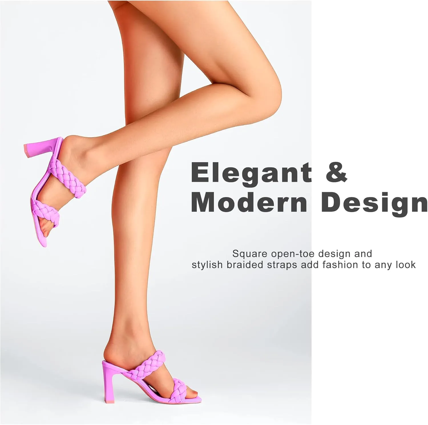 Women's Braided Heeled Sandals Fashion Square Toe Heels Block Chunky Heel Mules Slip On Dress Sexy Backless Summer High Heels Slipper