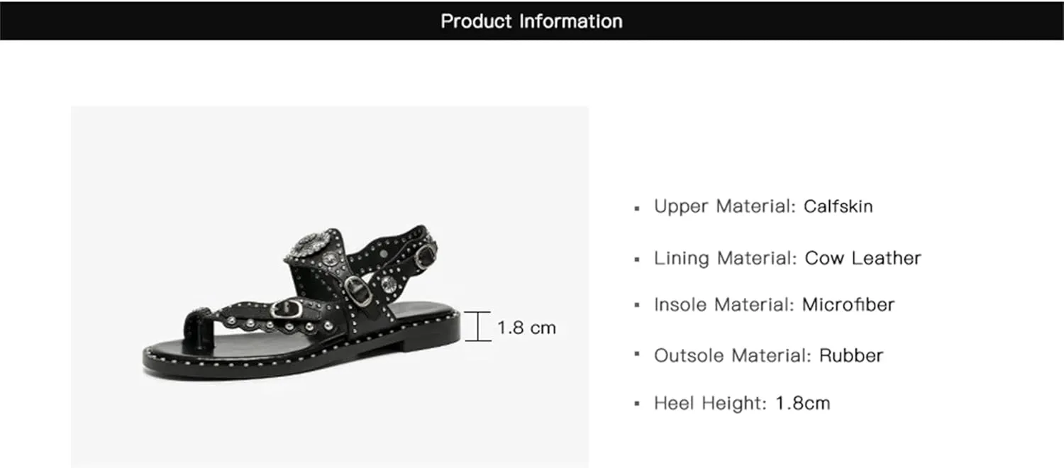 Women's Calfskin Floral Gladiator Sandals - Rivet Metal Buckle Summer Casual