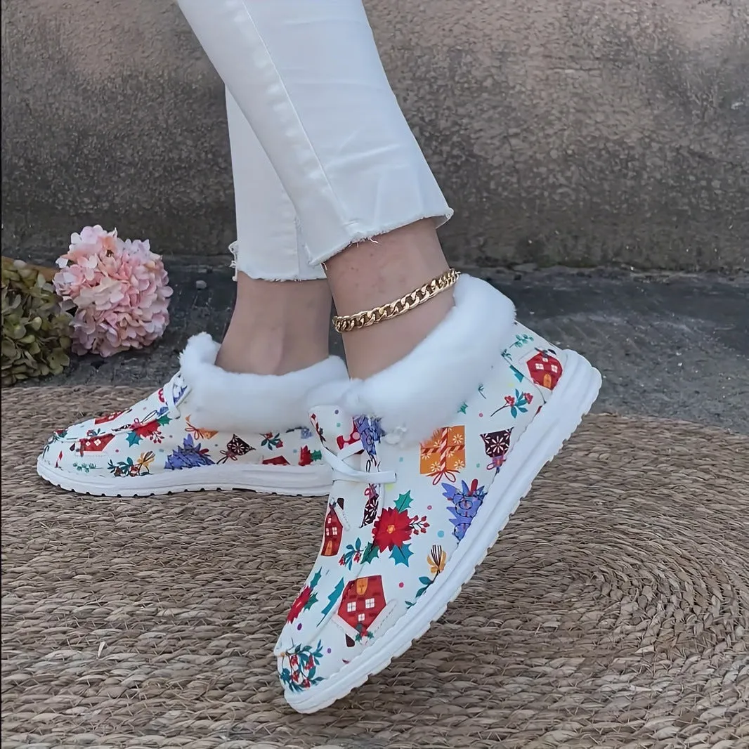 Women's Canvas Furry Loafers for Christmas