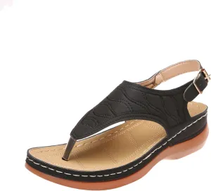 Womens Casual Platform Wedges Sandals Summer Open Toe Flip Flop Thong Sandal Dress Walking Flats with Adjustable Ankle Buckle