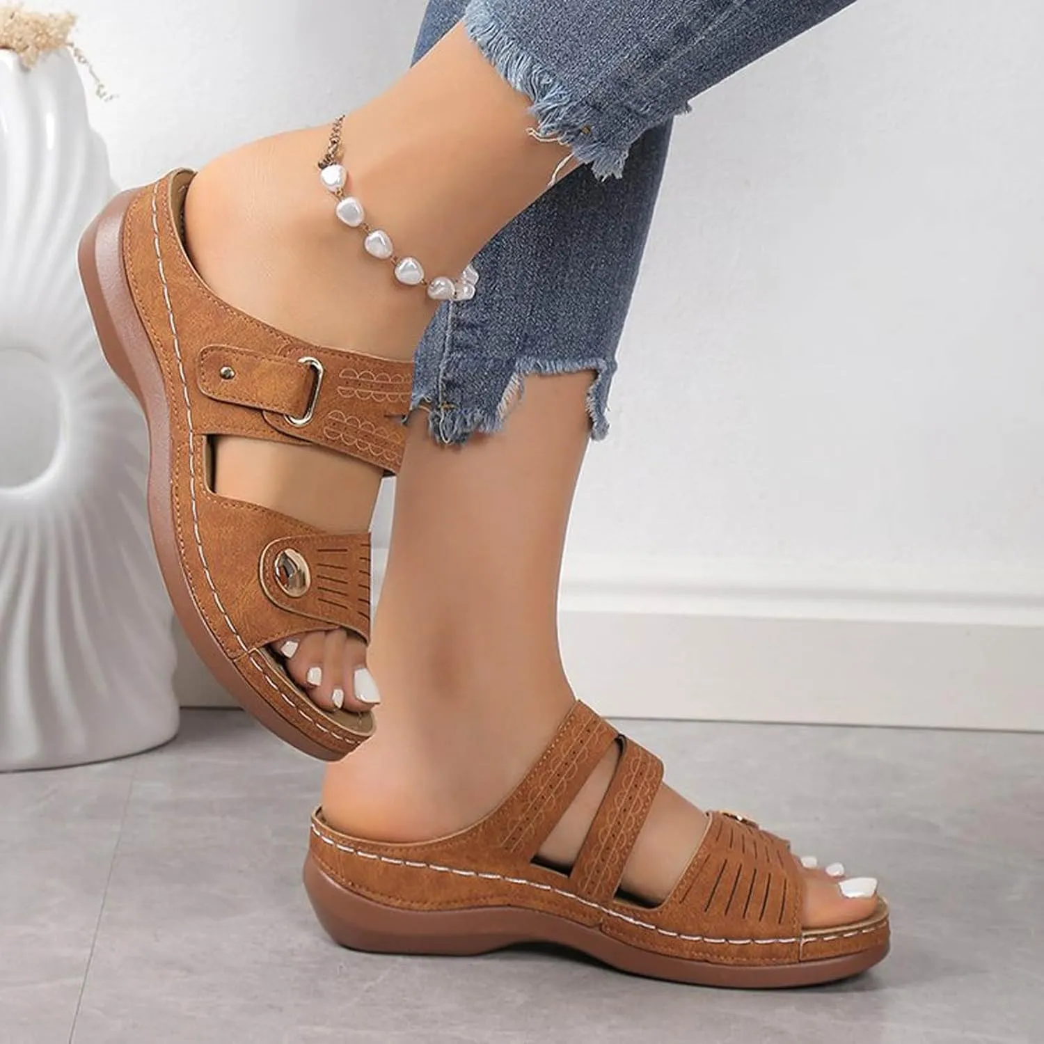Womens Casual Walking Orthopedic Shoes Comfy Breathable Open Toe Diabetic Sandals Plantar Fasciitis Sandals with Arch Support