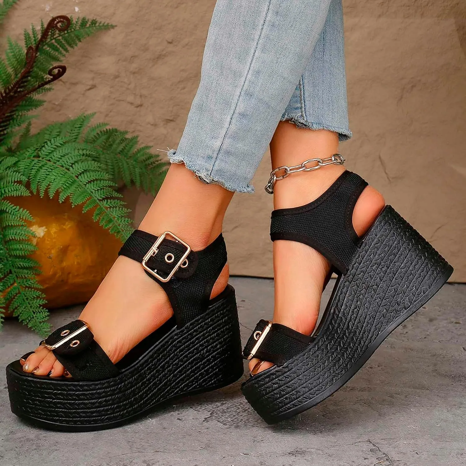 Women's Chunky High Heels OpenToe Block Dress Bridal Party Wedding Shoes Wedges Adult Saltwater Sandals for Women