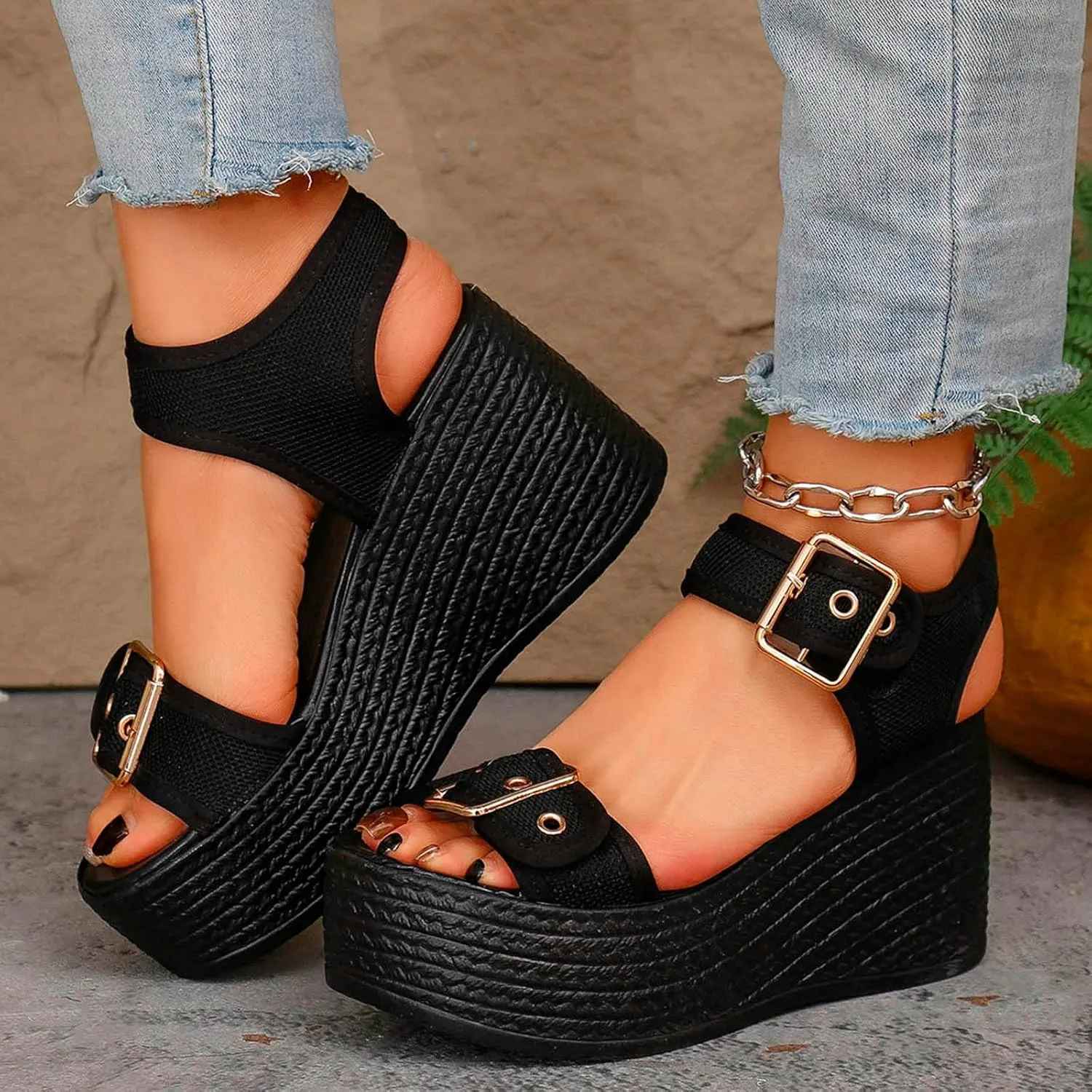 Women's Chunky High Heels OpenToe Block Dress Bridal Party Wedding Shoes Wedges Adult Saltwater Sandals for Women