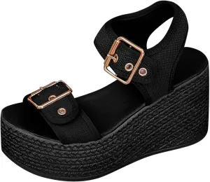 Women's Chunky High Heels OpenToe Block Dress Bridal Party Wedding Shoes Wedges Adult Saltwater Sandals for Women