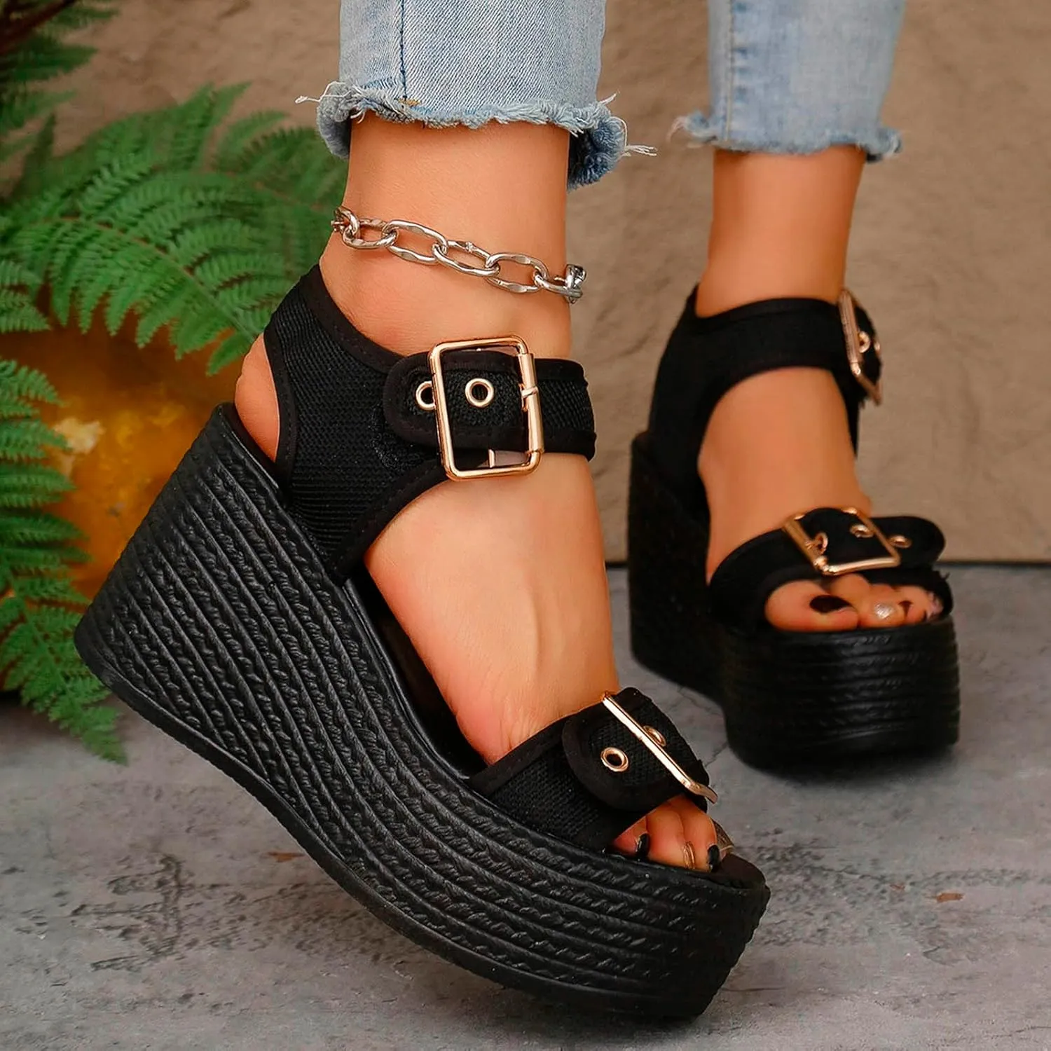 Women's Chunky High Heels OpenToe Block Dress Bridal Party Wedding Shoes Wedges Adult Saltwater Sandals for Women