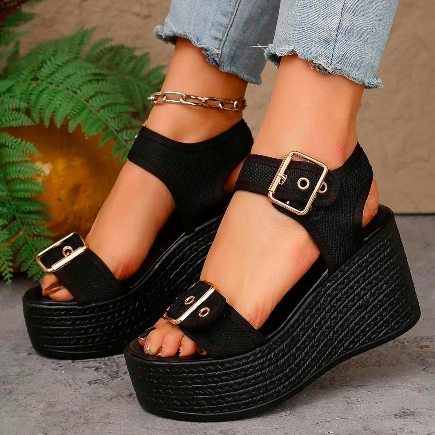 Women's Chunky High Heels OpenToe Block Dress Bridal Party Wedding Shoes Wedges Adult Saltwater Sandals for Women