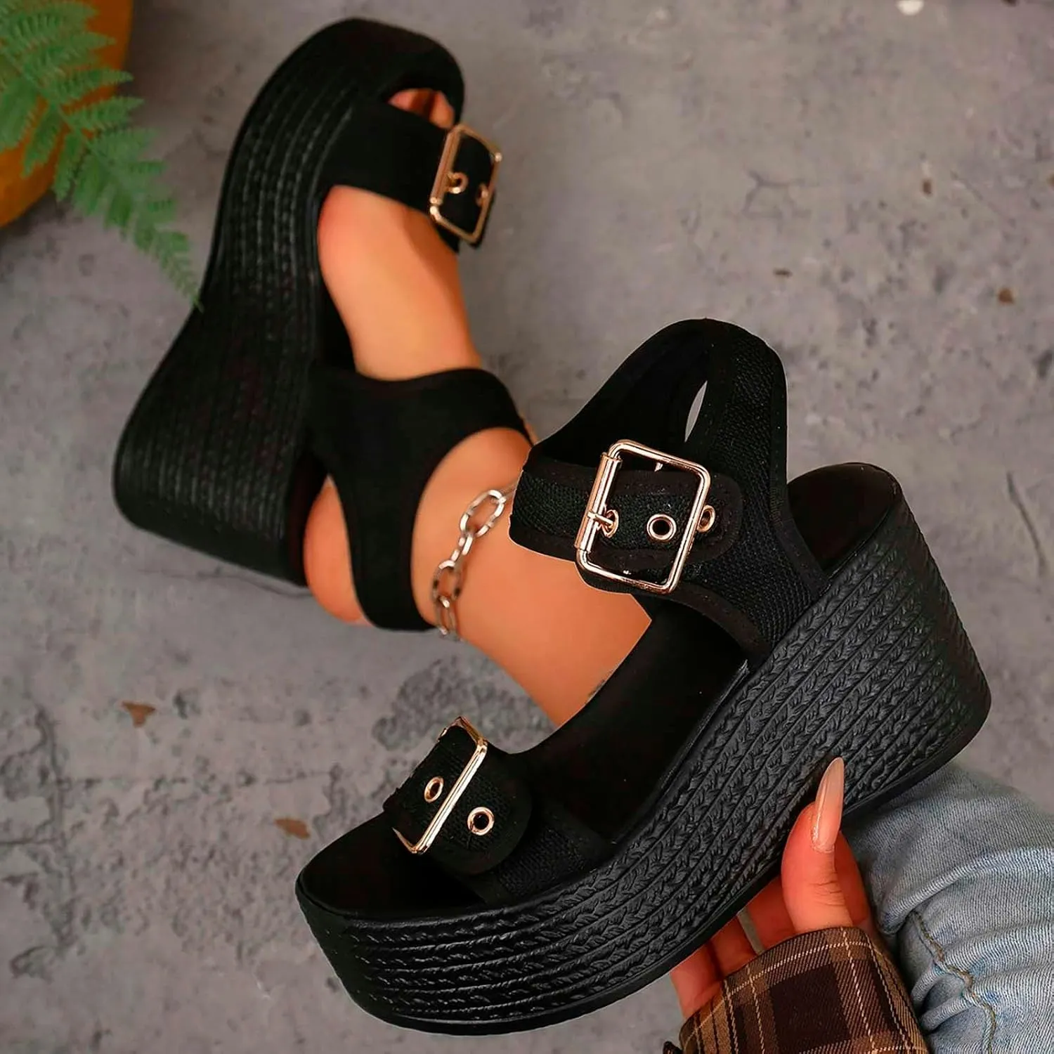 Women's Chunky High Heels OpenToe Block Dress Bridal Party Wedding Shoes Wedges Adult Saltwater Sandals for Women