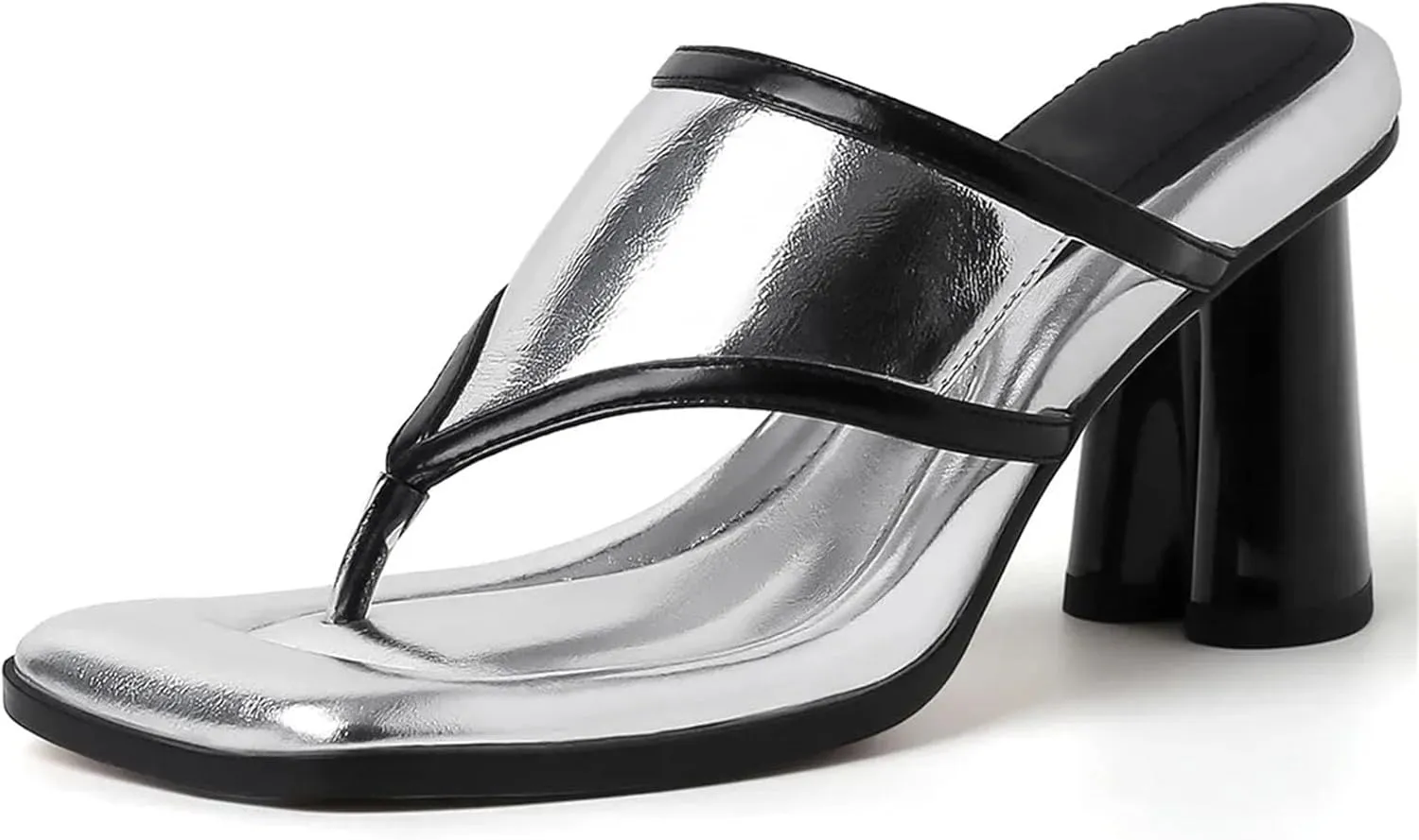 Women's Clip Toe Leather Sandals - Square Toe Thick Heels, Mixed Color Summer