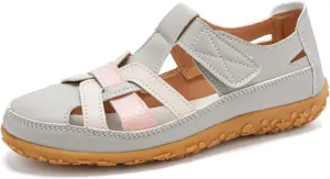 Womens Closed Toe Leather Sandals Woven Loafer Hollow Out Soft Sole Sports Sandals, Ankle Strap Boho Gladiator Beach Shoes Casual Comfortable Outdoor Walking Shoes All Day Comfort