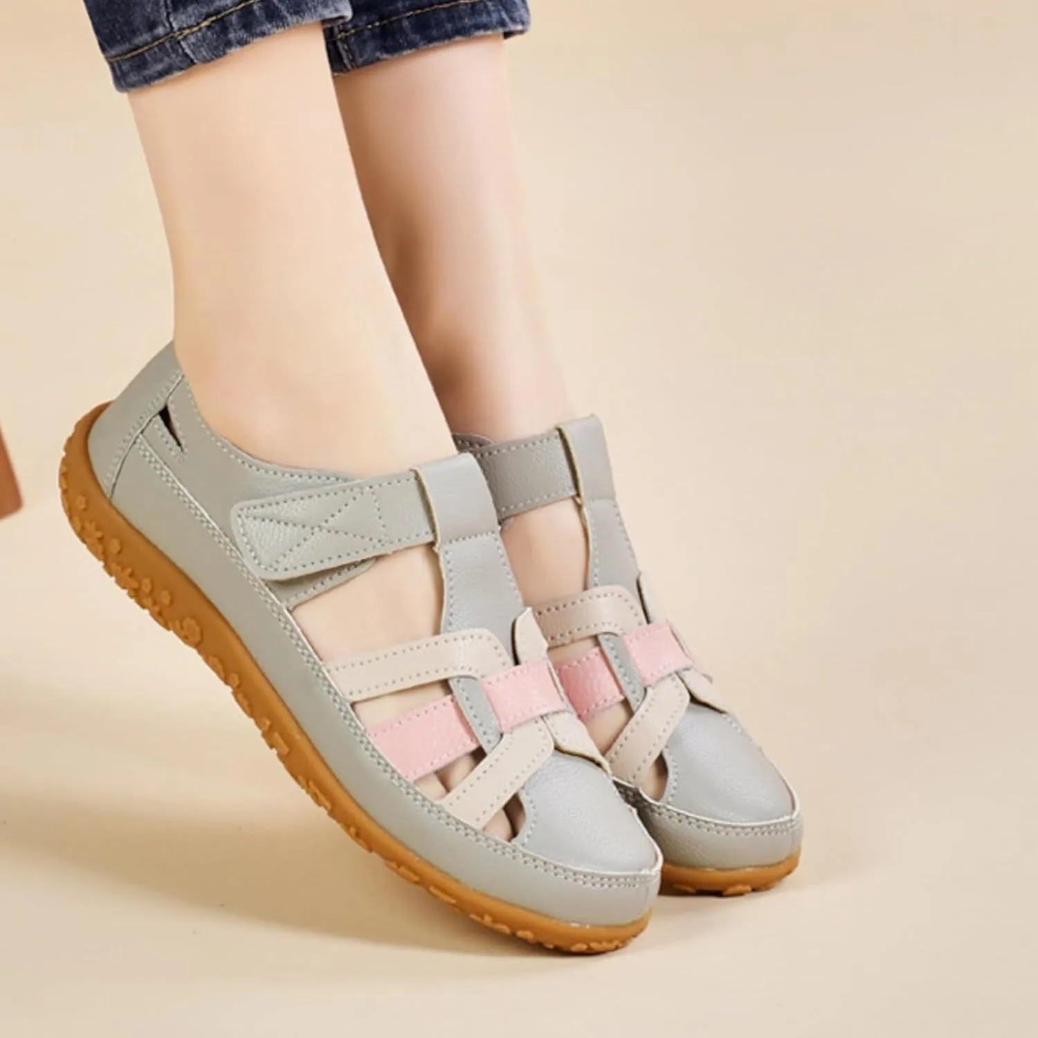Womens Closed Toe Leather Sandals Woven Loafer Hollow Out Soft Sole Sports Sandals, Ankle Strap Boho Gladiator Beach Shoes Casual Comfortable Outdoor Walking Shoes All Day Comfort