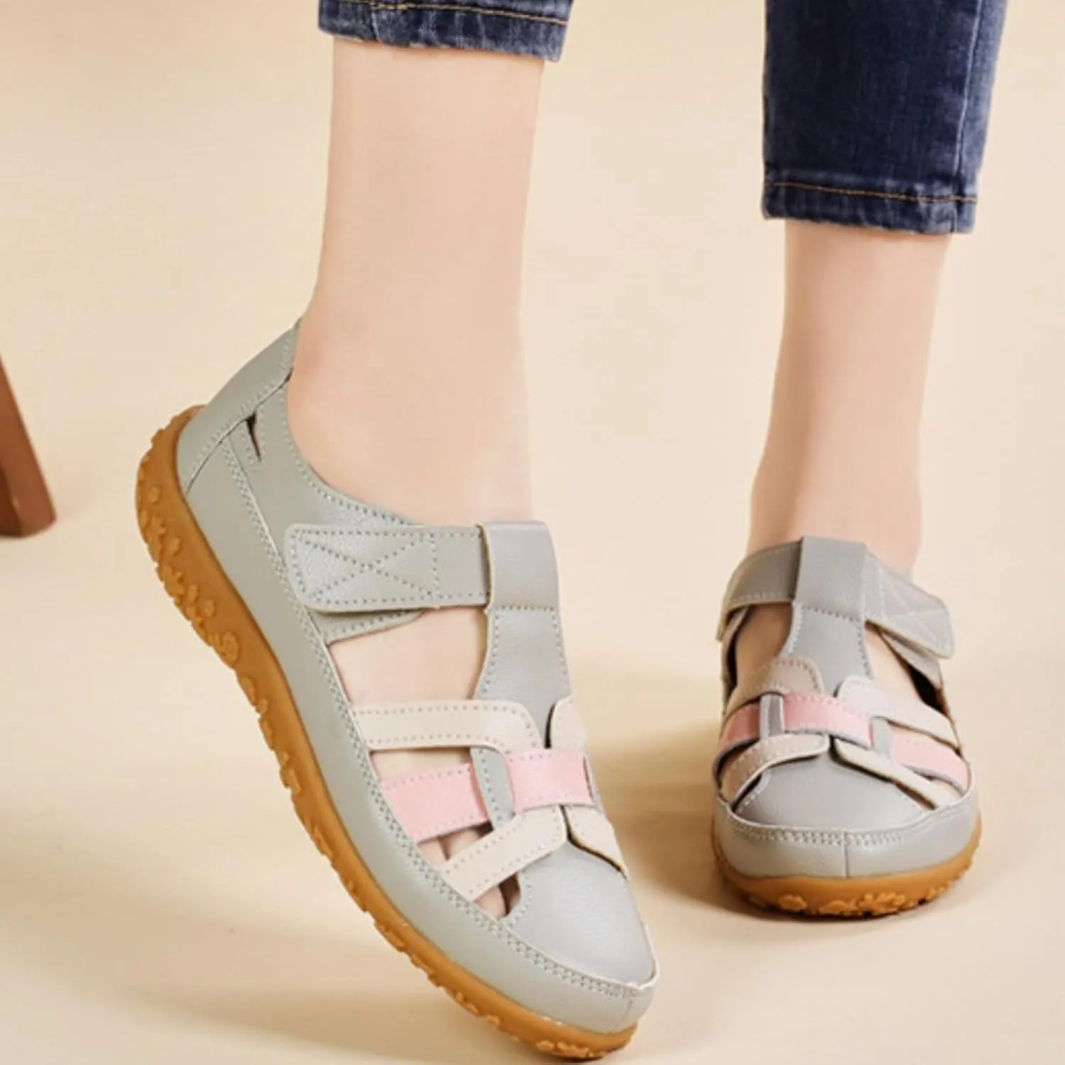 Womens Closed Toe Leather Sandals Woven Loafer Hollow Out Soft Sole Sports Sandals, Ankle Strap Boho Gladiator Beach Shoes Casual Comfortable Outdoor Walking Shoes All Day Comfort