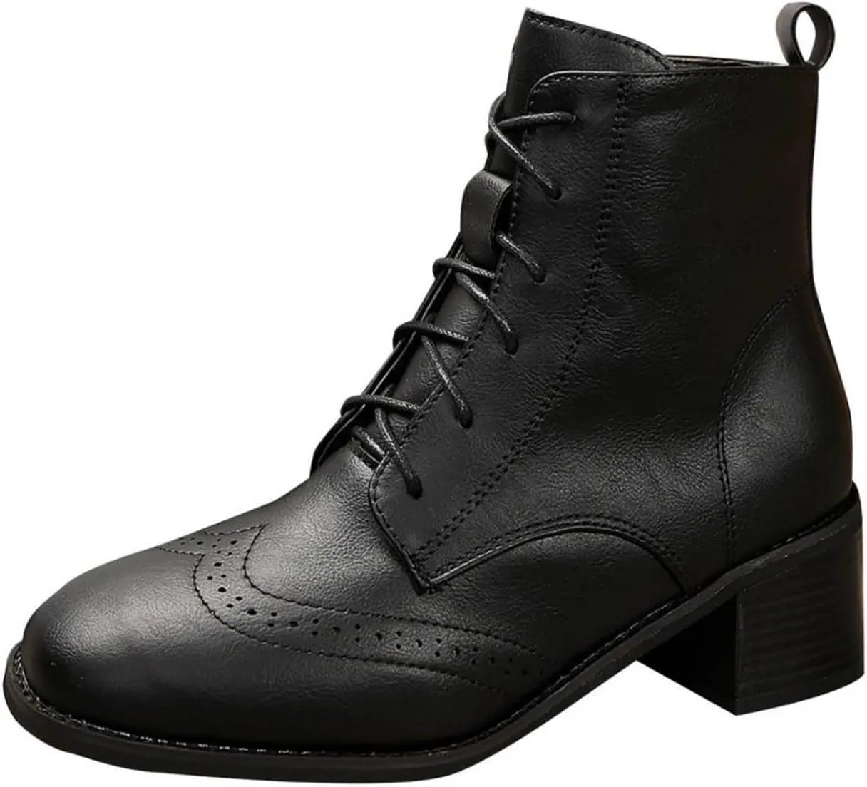 Women's Combat Boots Fashion Side Zipper Lace up Ankle Booties Chunky Heel Thick-Soled Mid Calf Shoes Work Boot