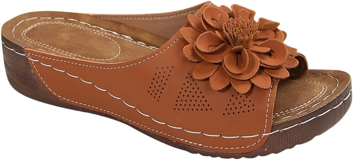 Womens Comfort Sandals 3D Boho Floral Fashion Comfortable Shoes Plus Size Casual Slip on Sandal with Arch Support