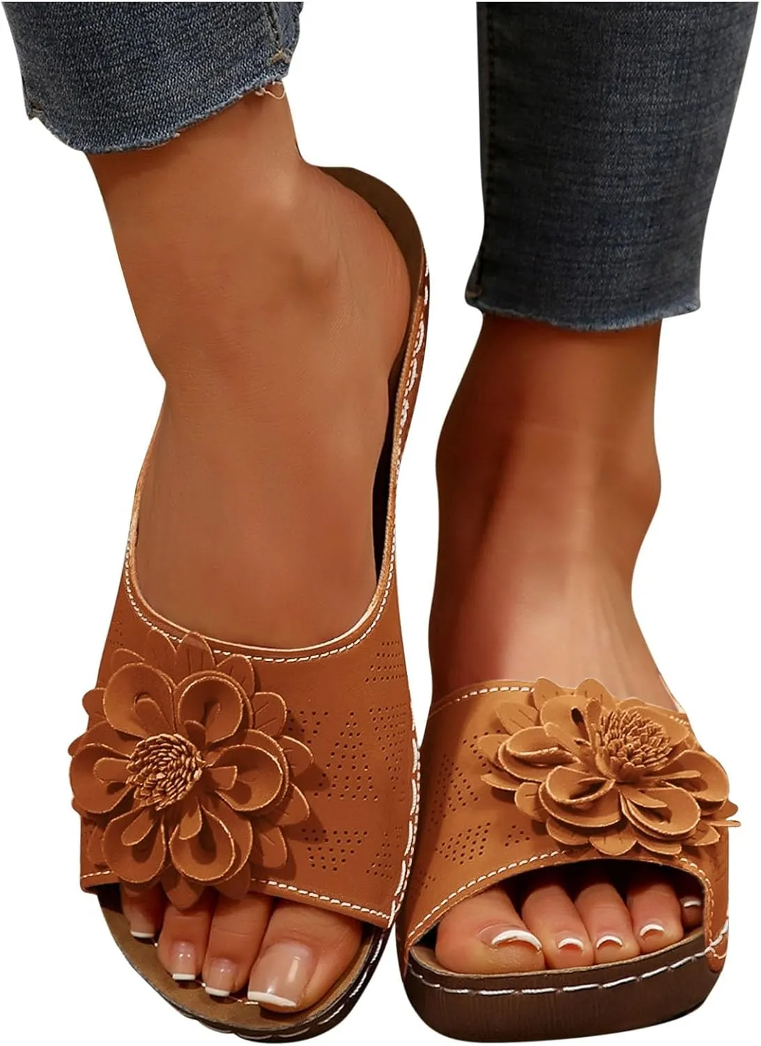 Womens Comfort Sandals 3D Boho Floral Fashion Comfortable Shoes Plus Size Casual Slip on Sandal with Arch Support