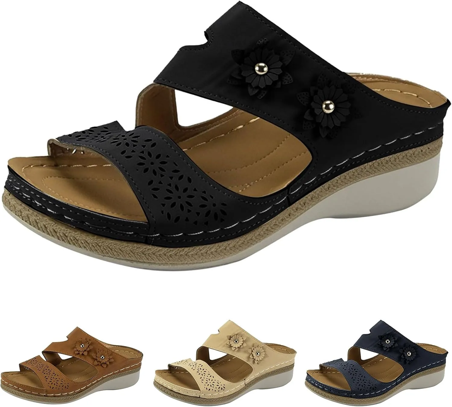Womens Comfortable Wedge Sandals Arch Support Platform Wedge Slip on Orthopedic Shoes Casual Outdoor Walking Open Toe Hollow Out Breathable Slippers