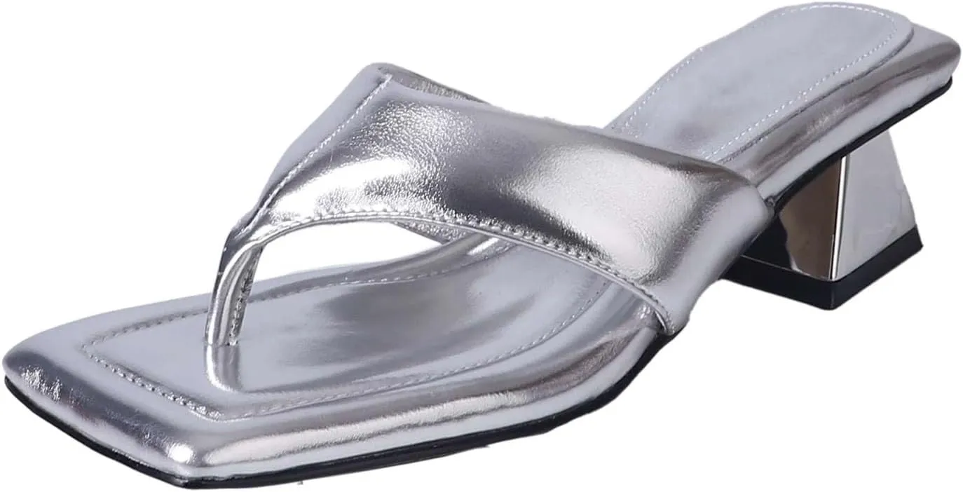 Women's Cow Leather Flip Flop Mules - Med Heels Concise Summer Dress Slippers