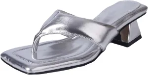 Women's Cow Leather Flip Flop Mules - Med Heels Concise Summer Dress Slippers