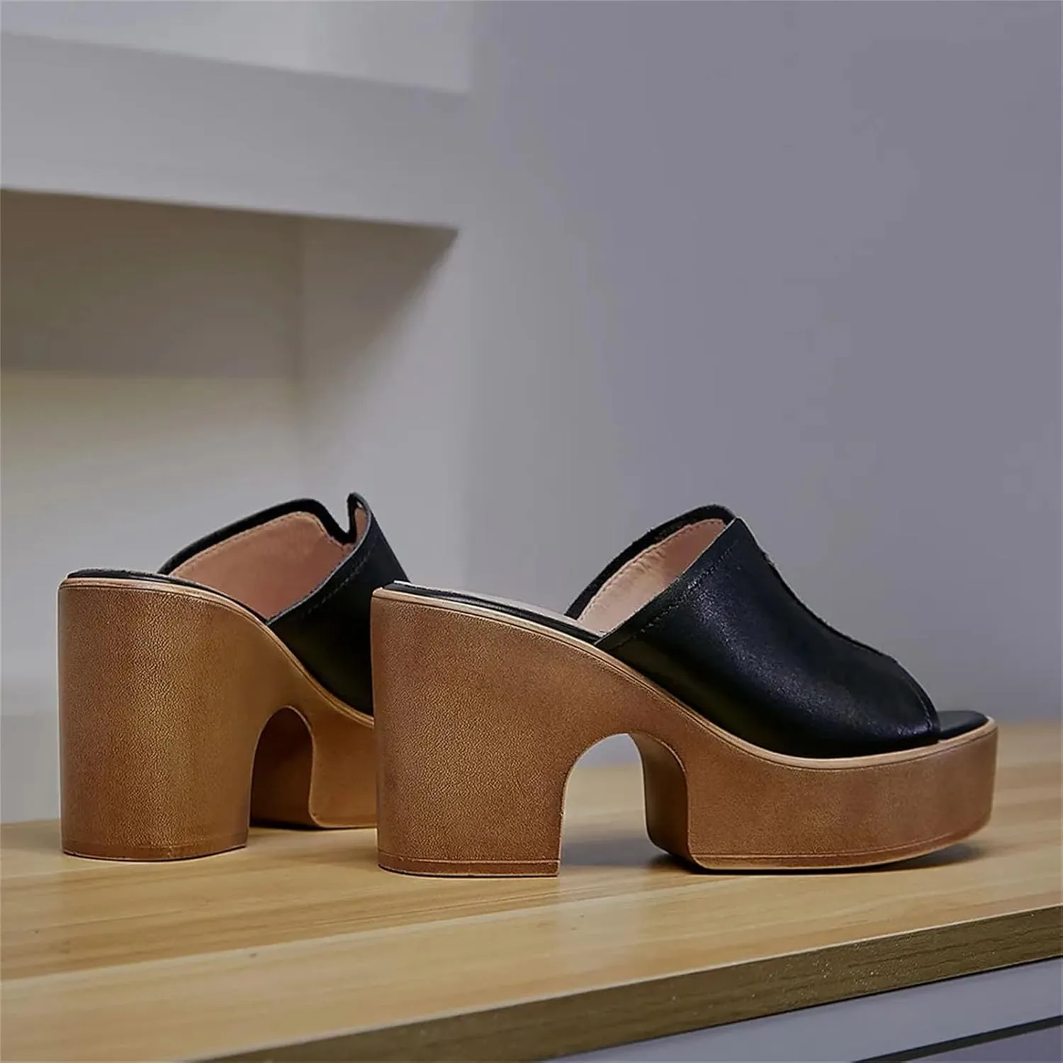 Women's Cow Leather Platform Sandals - Round Toe Thick Heels, Summer Party Dress