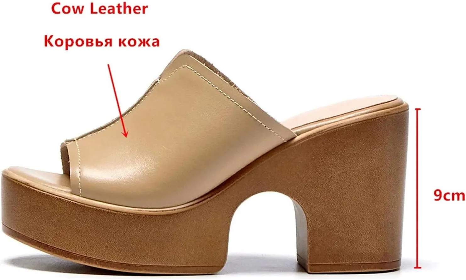 Women's Cow Leather Platform Sandals - Round Toe Thick Heels, Summer Party Dress