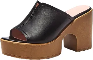 Women's Cow Leather Platform Sandals - Round Toe Thick Heels, Summer Party Dress