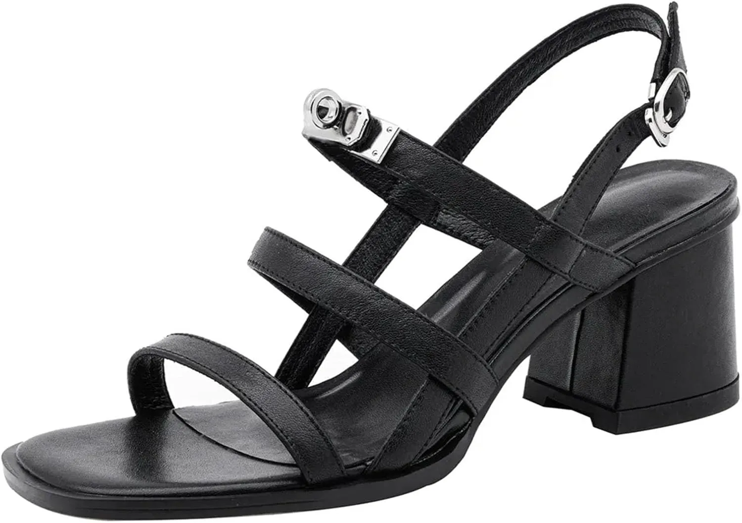 Women's Cow Leather Sandals - Concise Design Thick Heels, Summer Beach Handmade