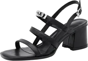Women's Cow Leather Sandals - Concise Design Thick Heels, Summer Beach Handmade